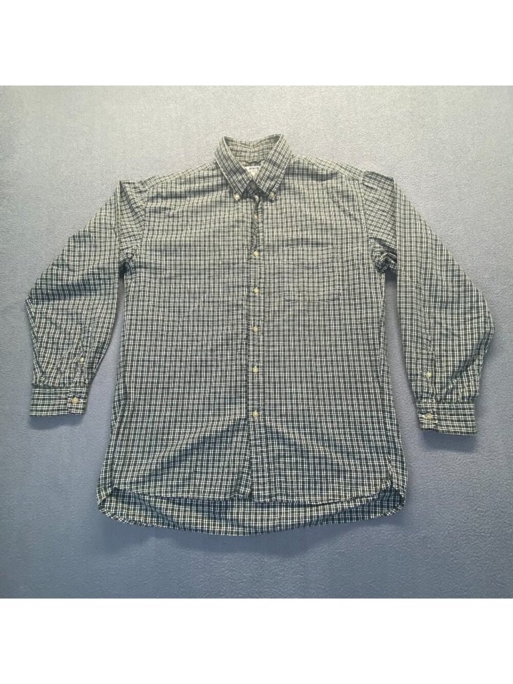 J Crew Shirt Mens Size Large Green White Button Up Preppy Casual Check Pocket